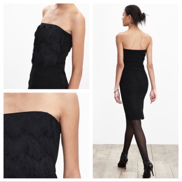 Banana Republic Dresses & Skirts - Banana Republic Fringed Cocktail Dress Black Removeable Straps Women's Size 8